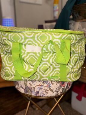 “In the Loop.” Bright Lime Large Geometric Oval Cooler Bag by Buckhead Betties